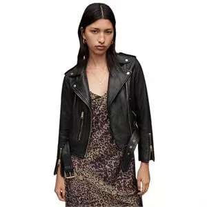 AllSaints Balfern Gold Leather Biker Jacket